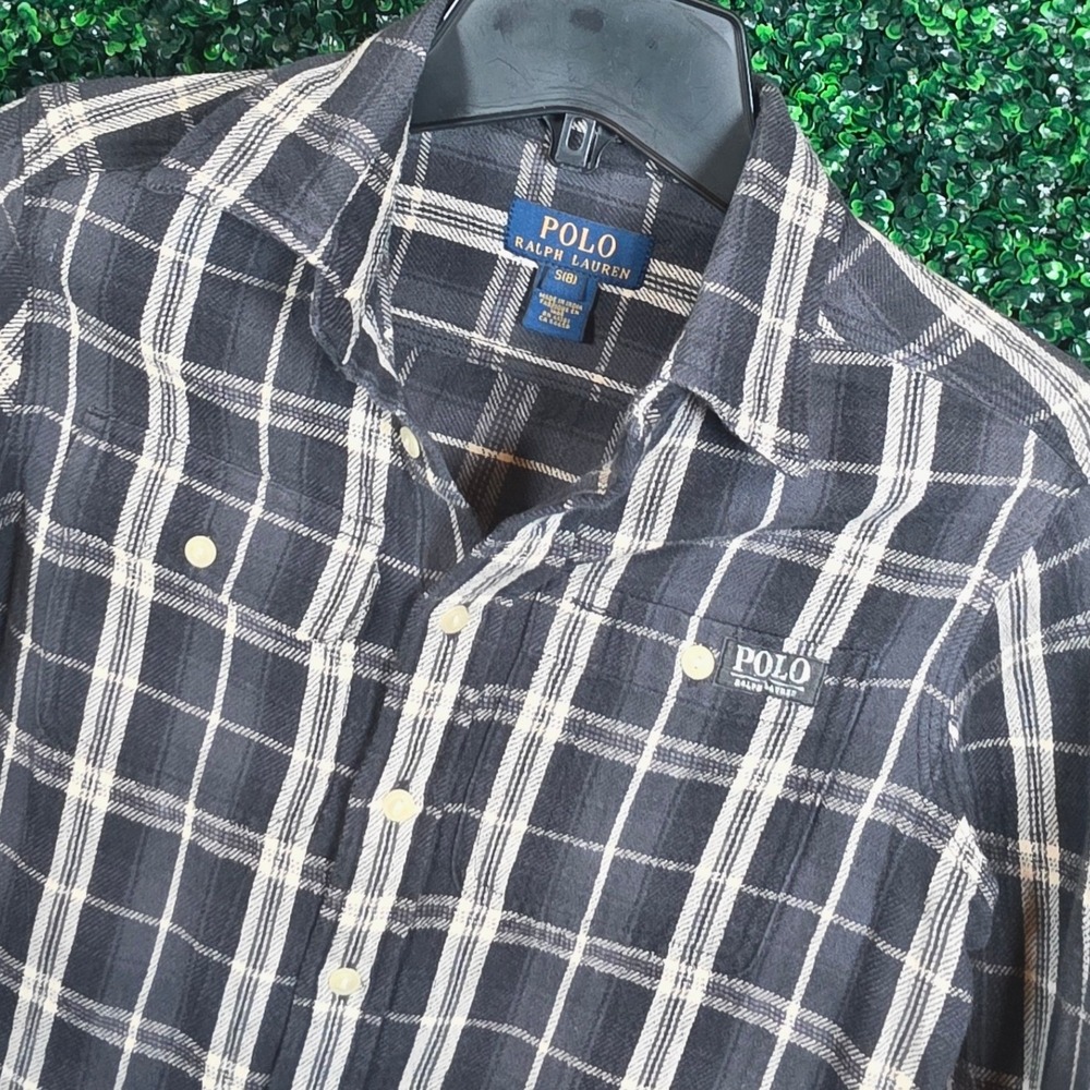 Polo Ralph Lauren Boys Size S 8 Black White Plaid Long Sleeve Button Down Shirt